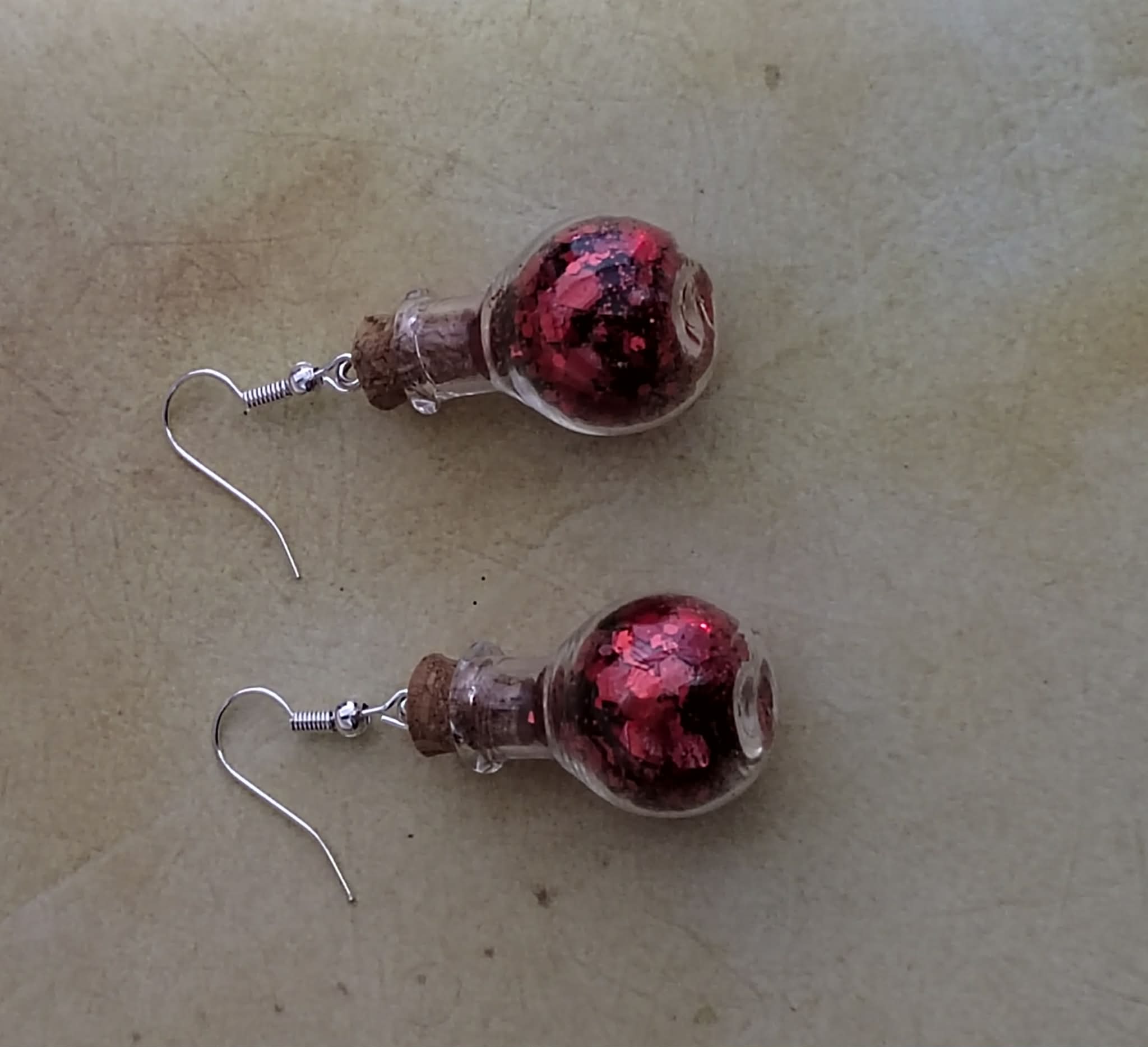 Magic Potion Bottle Glass Earrings – Dangly Witchy Jewellery - Image 2