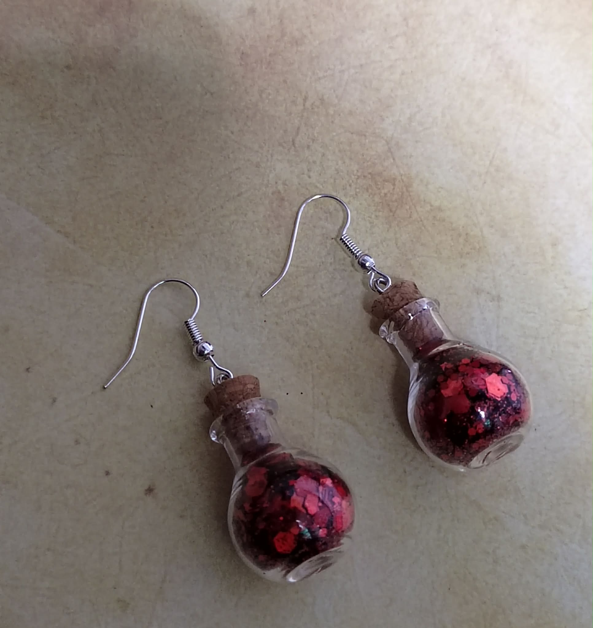 Magic Potion Bottle Glass Earrings – Dangly Witchy Jewellery - Image 5